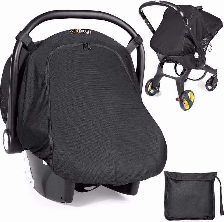 Parasole traspirante per seggiolino auto con protezione UV 50+, seggiolino universale con fori di aerazione laterali e finestra di osservazione, blocca il 99% dei raggi UV, adatto per (nero)