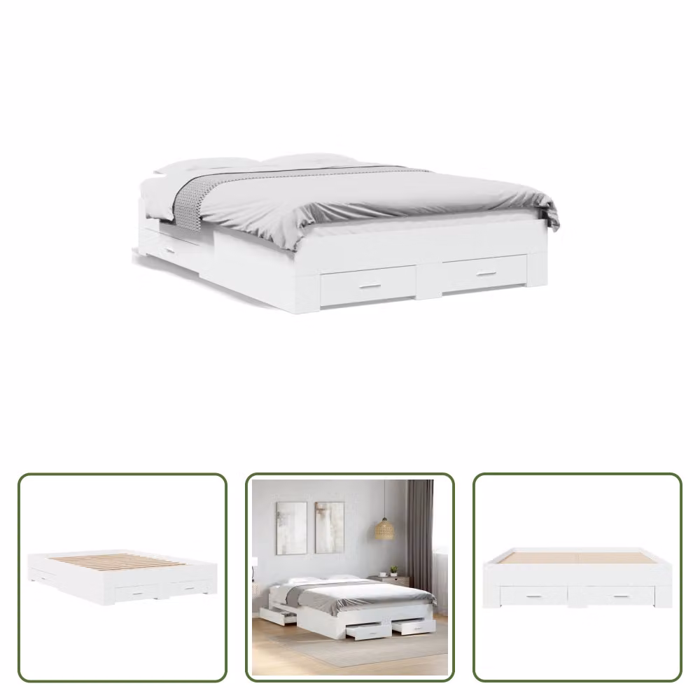 The Living Store Giroletto con cassetti bianco 135 x 190 cm Materiale in legno