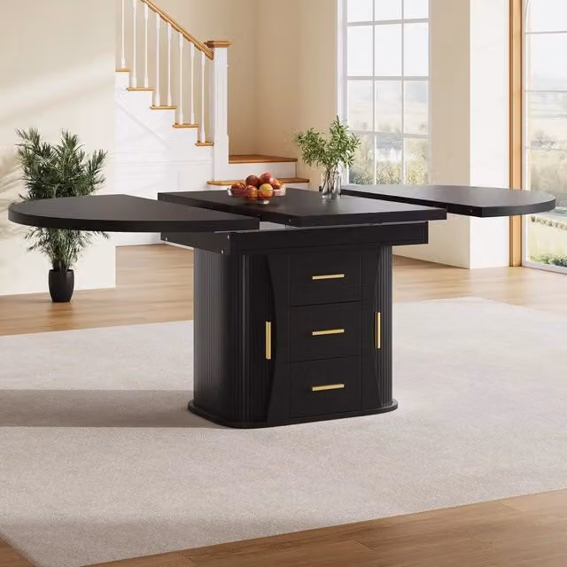 Tavolo da pranzo rotondo allungabile ¨C Minimal ¨C Effetto nero, per 6 persone, dimensioni 118-158 cm