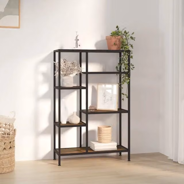 Scaffale per libri industrial vidaXL in metallo e legno, L 80 cm x P 30 cm x H 120 cm, nero e marrone – 1