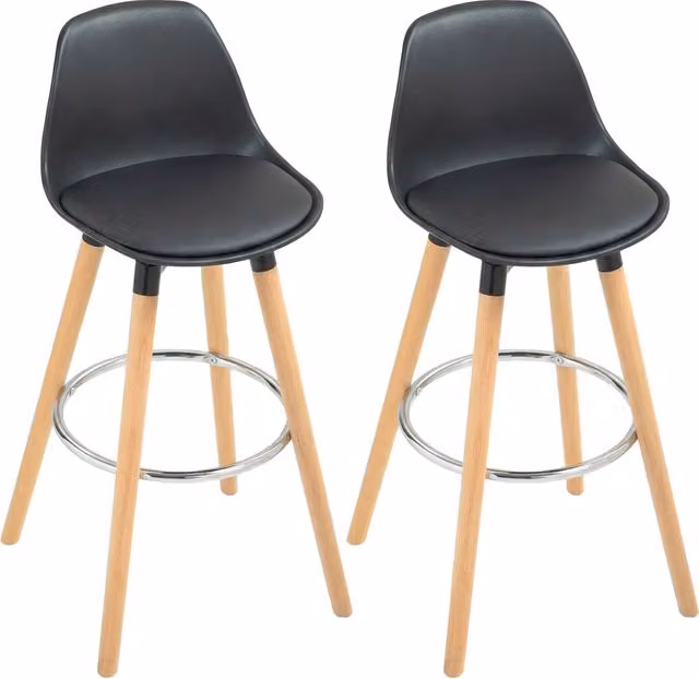 Set 2 Sgabelli da Bar Moderni con Schienale e Poggiapiedi, Seduta Imbottita in Legno Nero, 43 x 43 x 91 cm, per Cucina e Sala da Pranzo