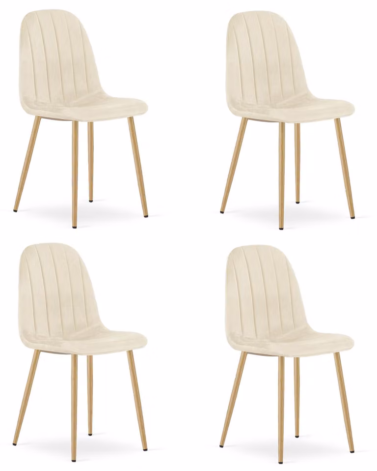 Sedia - Leobert - Padva - Velluto beige chiaro/gambe in rovere - 44,5 x 53 x 87 cm - Set da 4