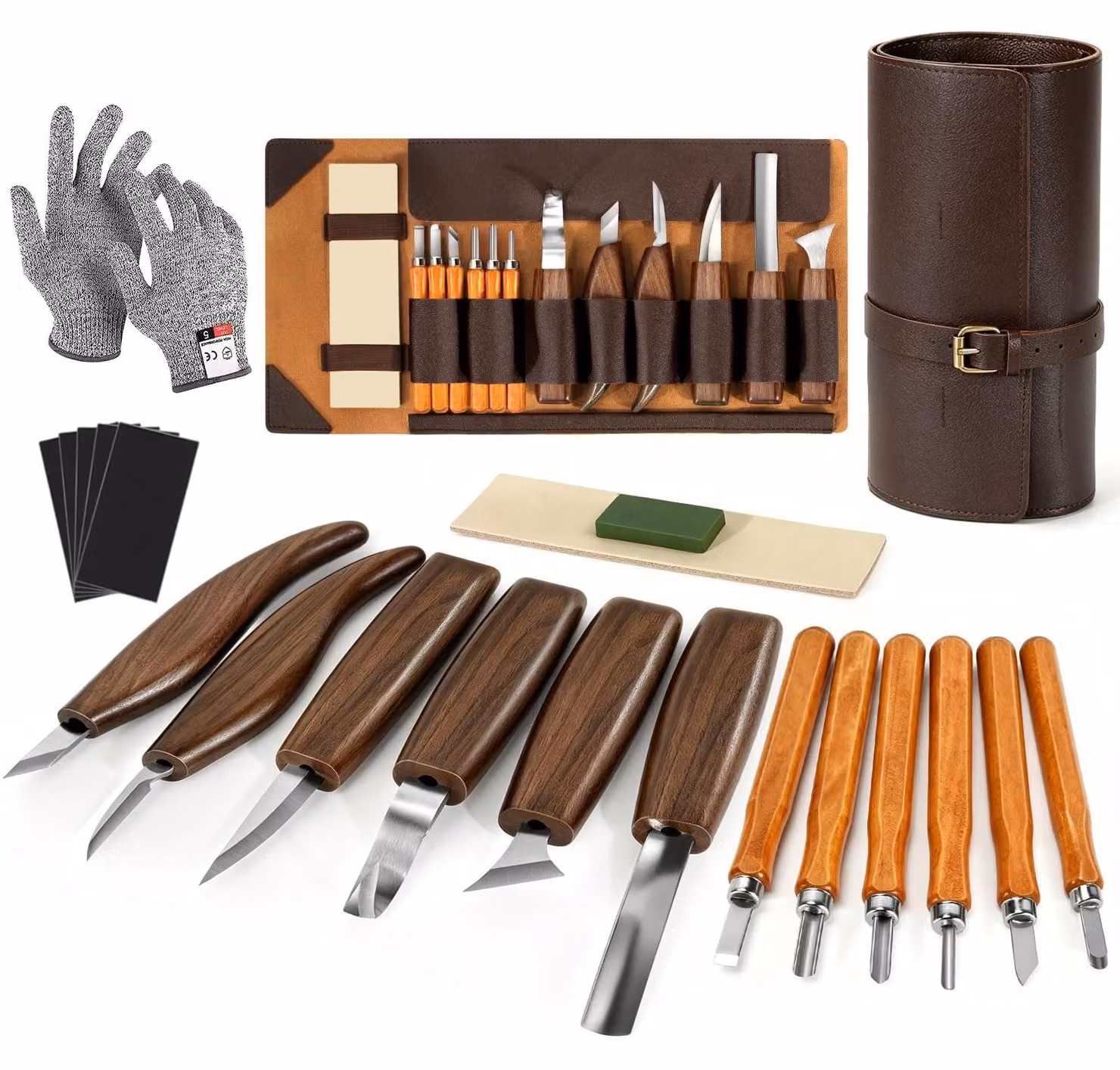 Omgoods - Set di utensili per intaglio del legno, composto da 17 pezzi e fornito con una custodia per il trasporto