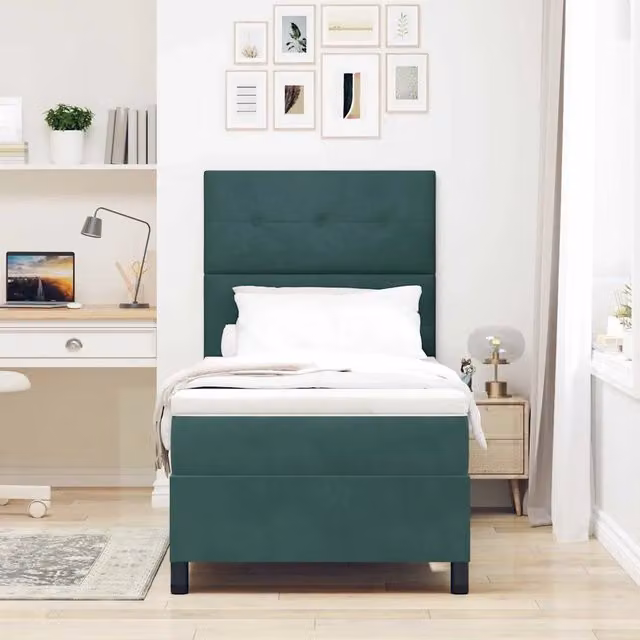 Letto singolo moderno vidaXL in velluto verde scuro con illuminazione LED sottostante, L/P/H: 80 x 200 cm