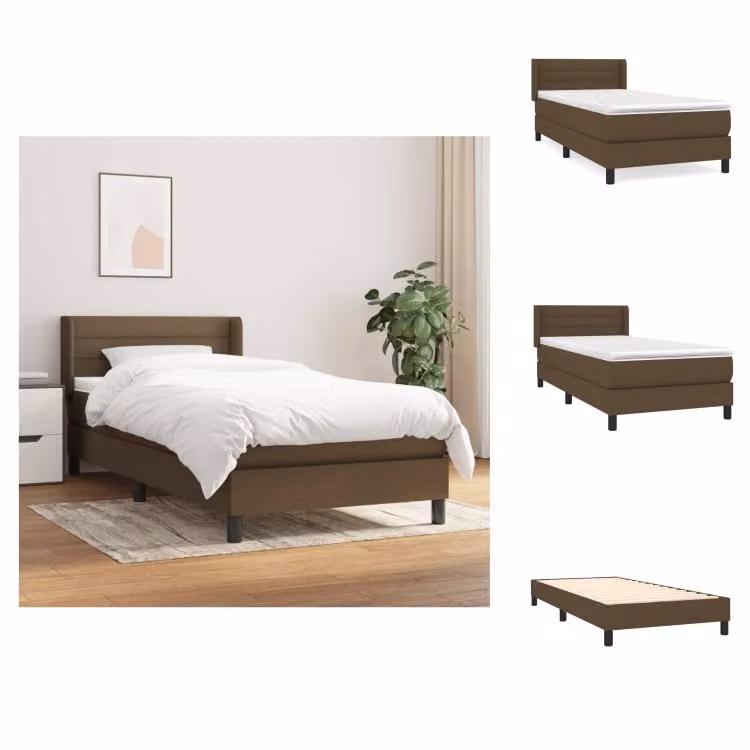 vidaXL Letto a molle con materasso in tessuto marrone scuro 90x200 cm - Letti e strutture letto