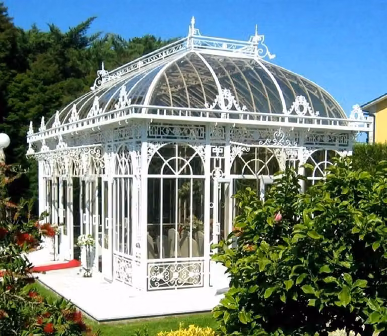Casa Padrino Luxury Art Nouveau Garden House White 856 x 456 x H. 516 cm - Padiglione da giardino in ferro battuto - Serra - Nobile & Magnifico