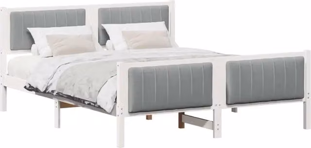 Letto matrimoniale | Letto per adulti | Struttura del Letto Bianco e grigio chiaro 150 x 200 cm