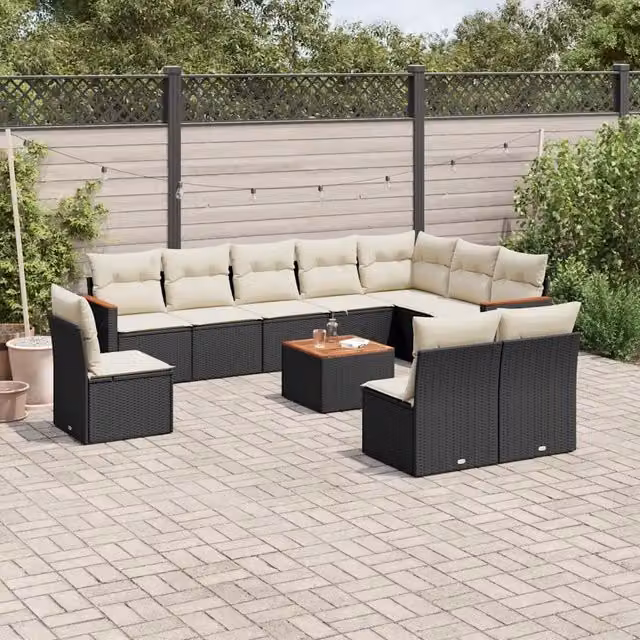 Set Divani da Giardino 11 pz con Cuscini in Polyrattan Nero 3258479