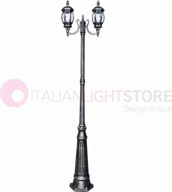 Lampione ENEA a 2 luci per esterno e giardino in alluminio Nero-Argento Altezza: 242 cm