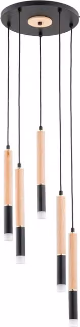 Lampada a sospensione moderna Alfa RODEO in legno e metallo nero e oro per 5 lampadine G9