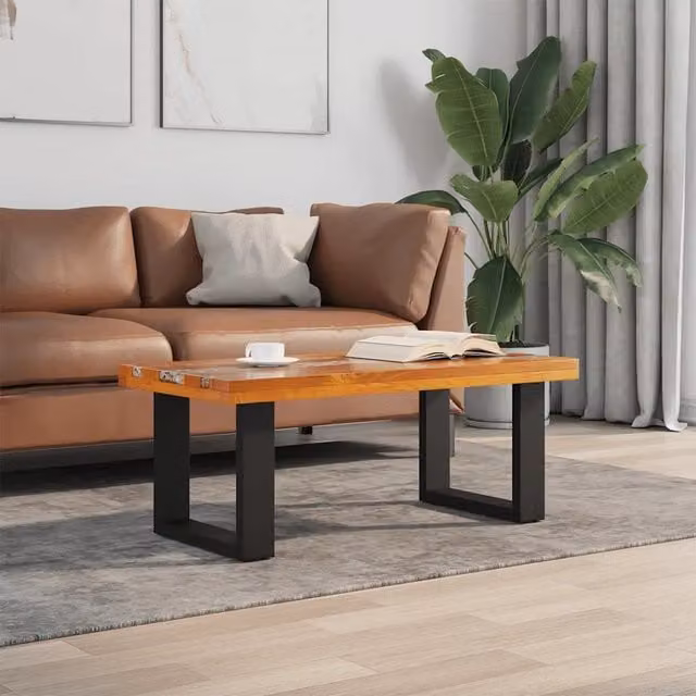 Tavolino da salotto rettangolare vidaXL in legno di teak e mango con design astratto multicolore L: 100 cm, P: 50 cm, H: 40 cm