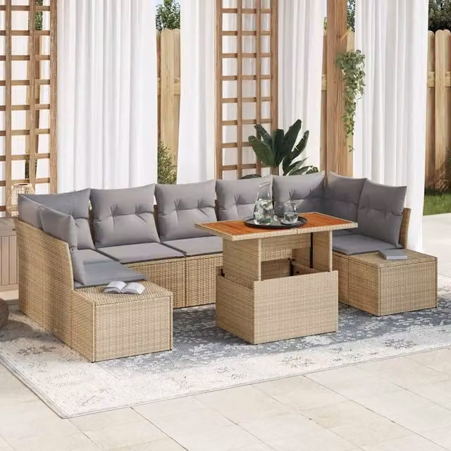 Set Divano da Giardino 8 pz Beige Poly Rattan 3358667