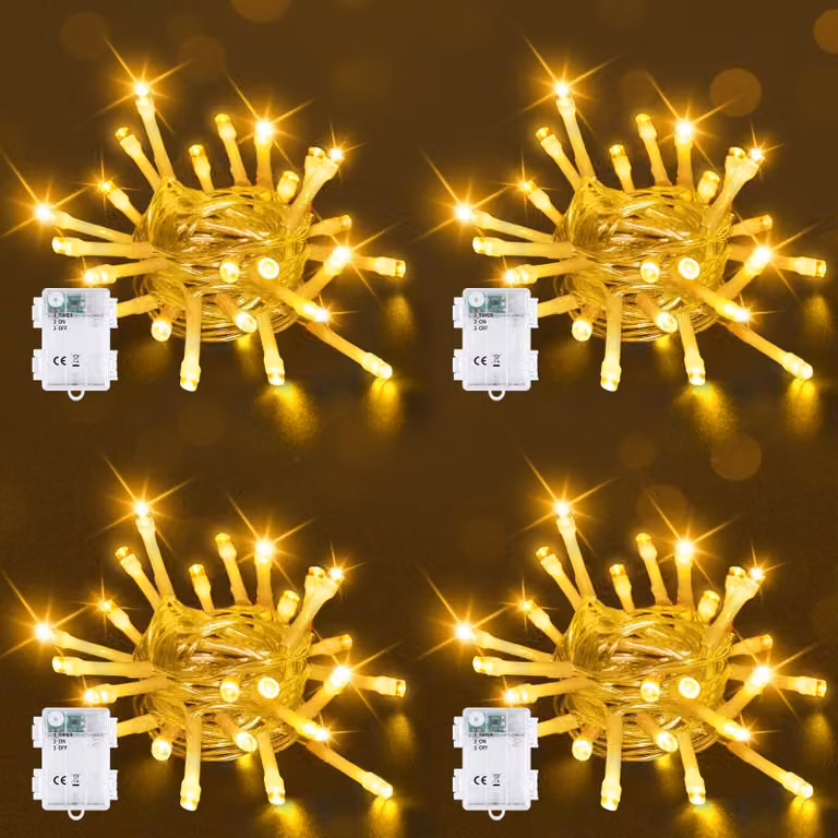 Set di 4 catene luminose a LED, lunghezza 2 metri, 20 LED bianco caldo, con timer, grado di protezione IP65