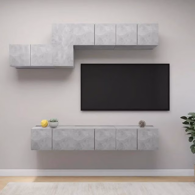 Set di mobili porta TV moderno vidaXL in legno multistrato, 7 pezzi, Grigio opaco – 1