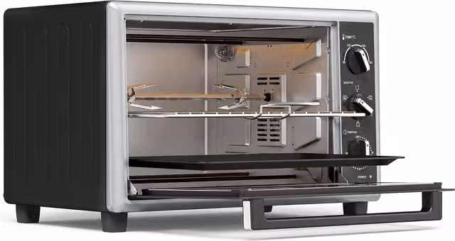 Mini forno HOMCOM da 46 L con ventilazione, spiedo, temperatura regolabile e timer, nero – 1