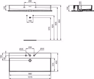 IDEAL STANDARD R055101 Lavabo extra 1015 mm 3 fori per rubinetto