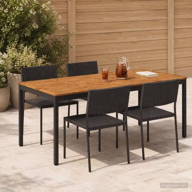 Tavolo da cena da giardino Naturale e Nero 196 x 100,5 x 75 cm 3394419