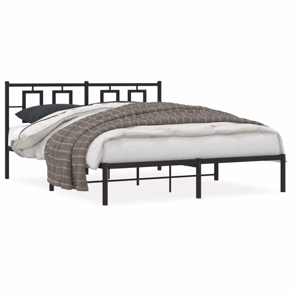 Letto con Testiera in Metallo Nero vidaXL L/P: 150 x 200 cm – 2