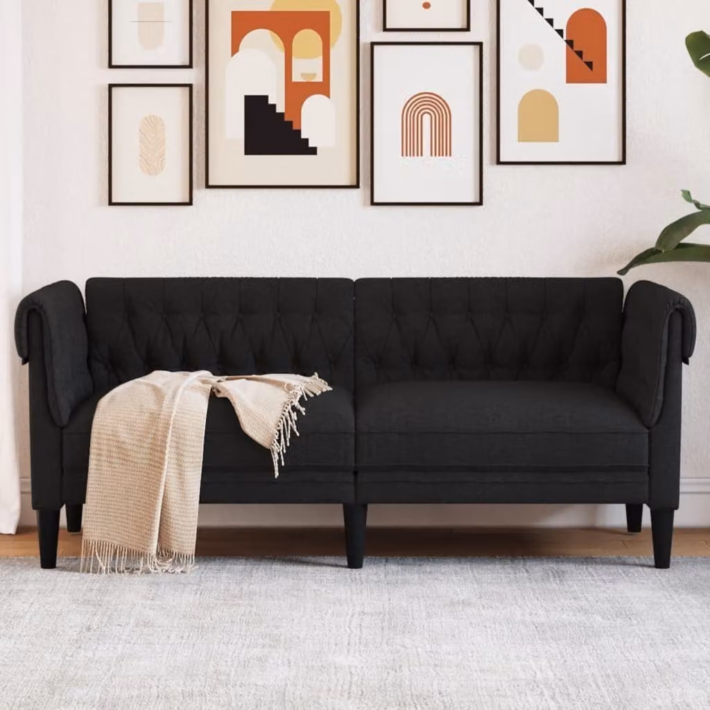 Maison Exclusive - Divano Chesterfield a 2 posti, colore nero, rivestito in tessuto