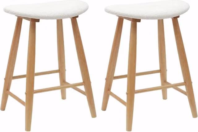 Set di 2 sedie da pranzo e cucina in legno di gomma stile mid-century, colore naturale, L: 46 cm, P: 37 cm, H: 63 cm