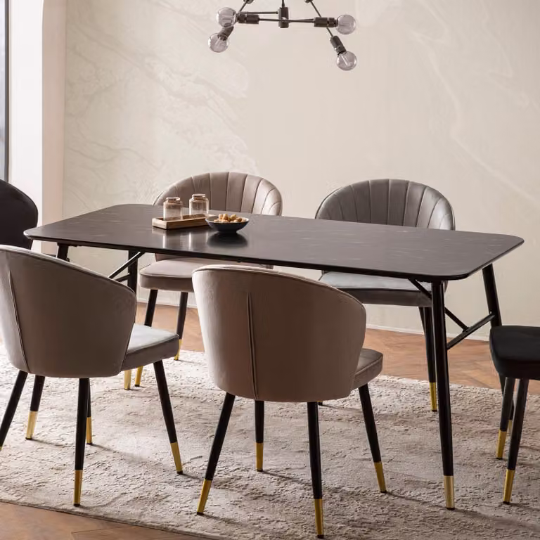 FineBuy Tavolo da pranzo 140 cm Nero Tavolo da pranzo effetto marmo Tavolo da cucina moderno con gambe in metallo Tavolo da pranzo rettangolare Tavolo da pranzo