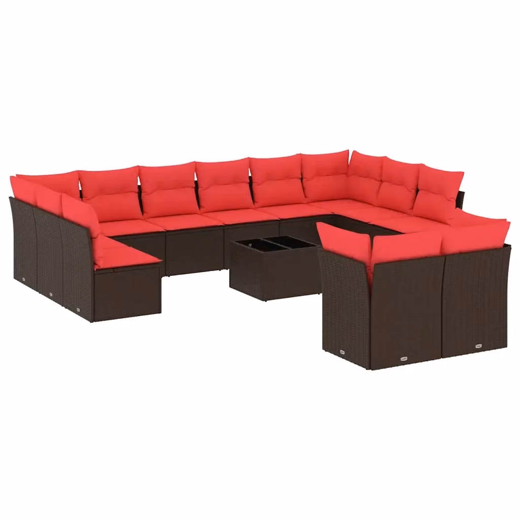 Set Divani da Giardino a Forma di U vidaXL con Cuscini Marroni e Tavolino in Vetro – 2