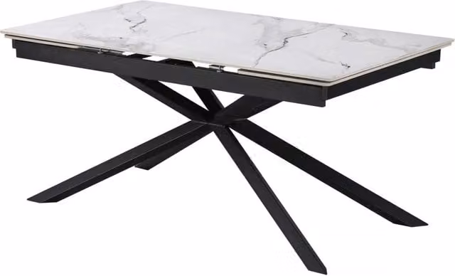 Tavolo da pranzo allungabile in ceramica per 6-10 persone "Celeste" - Bianco marmorizzato grigio