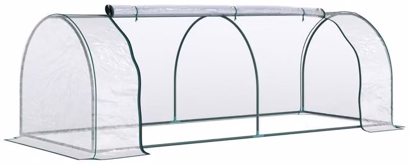 Serra in policarbonato con porte a rullo | Colore: Trasparente, struttura in verde scuro | Dimensioni: 100x250x80 cm
