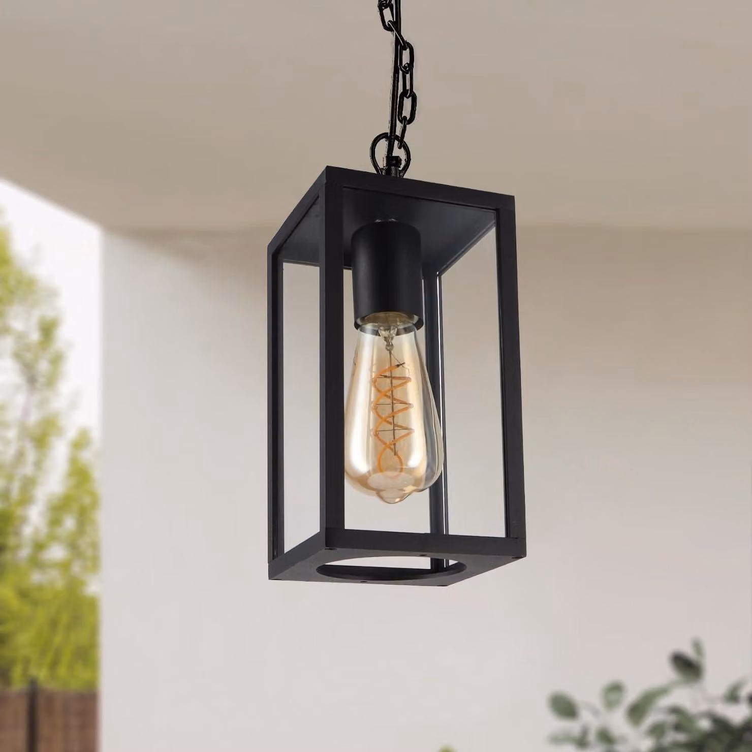 Lampada a soffitto LED per esterni, attacco E27, grado di protezione IP44, colore nero, dimensioni 12x12x87 cm, ideale per terrazza