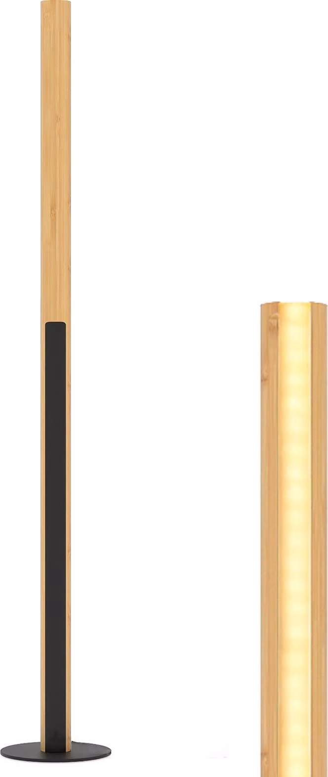 COSTWAY 122cm Lampada da terra LED in bambù, lampada da terra con interruttore a pedale e 3 temperature di colore da 3000K-6000K, lampada da lettura dimmerabile minimalista