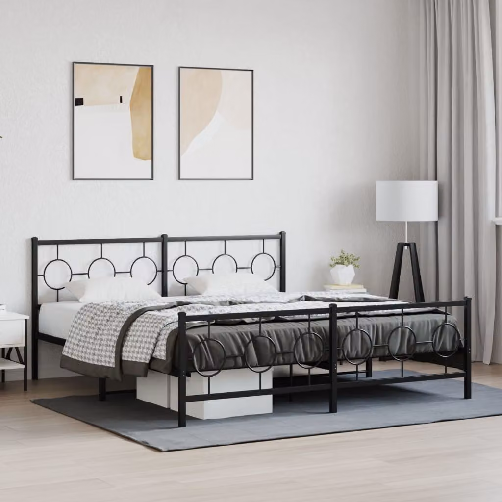 vidaXL Giroletto con Testiera e Pediera in Metallo Nero L: 187 cm, P: 219 cm, H: 91 cm