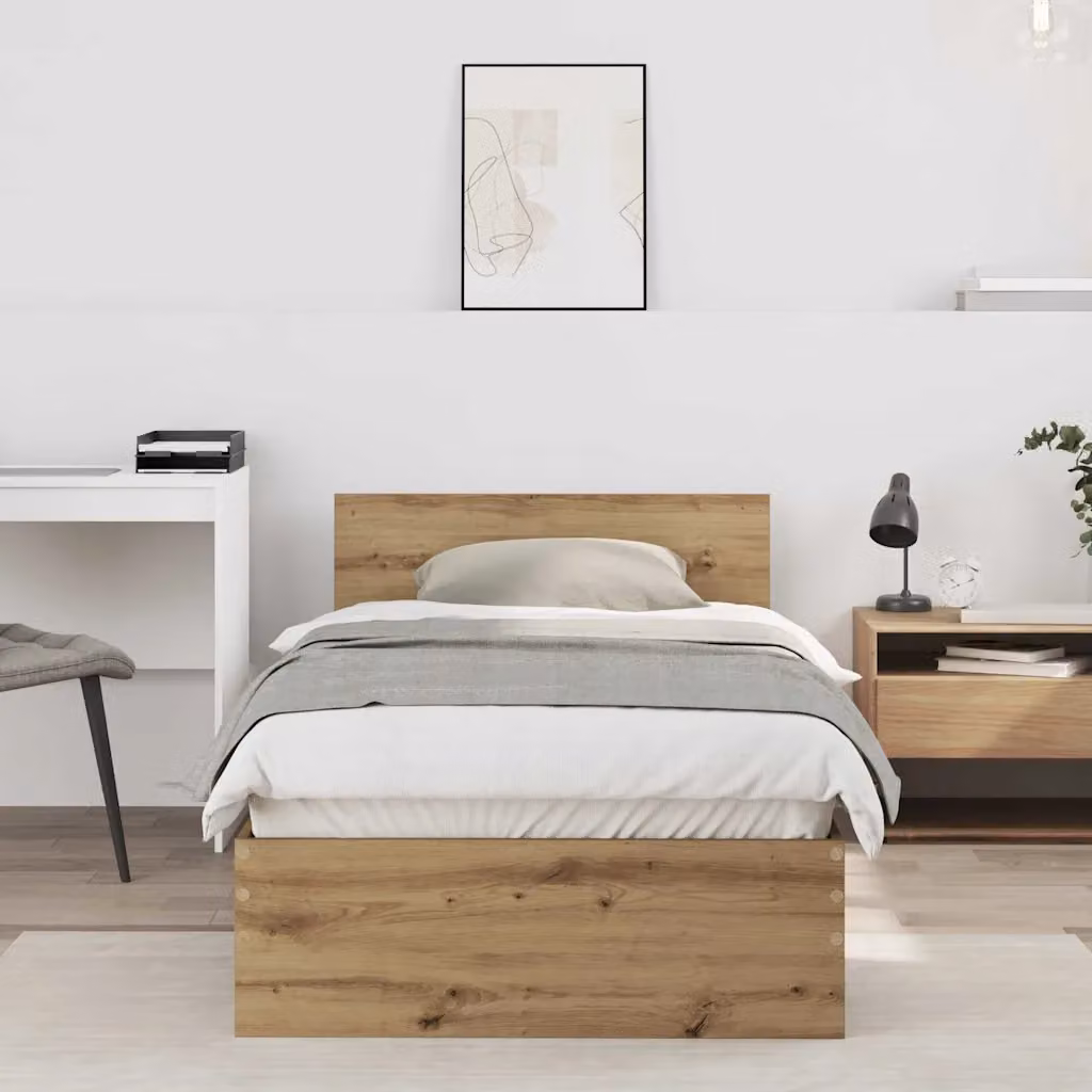 Struttura letto con testata vidaXL in legno Rovere, colore marrone, L 90 x P 200 cm
