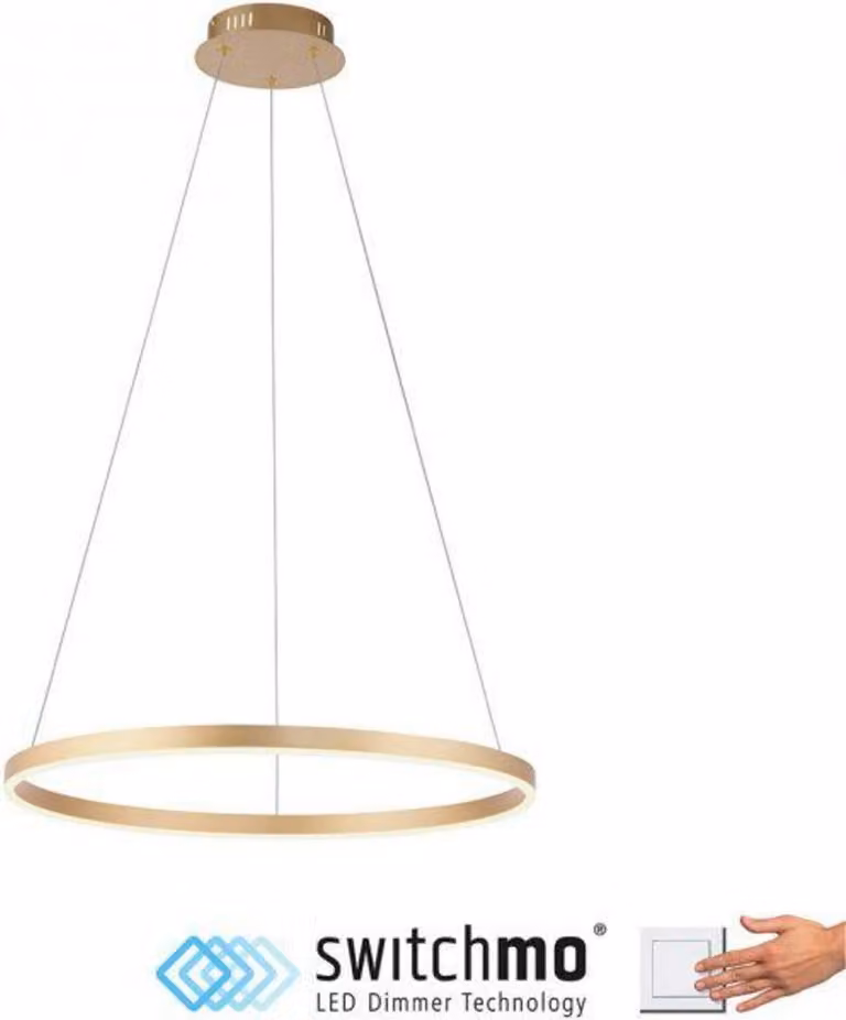 Lampada a sospensione a LED, dimmerabile, anello in ottone opaco, H 120 cm