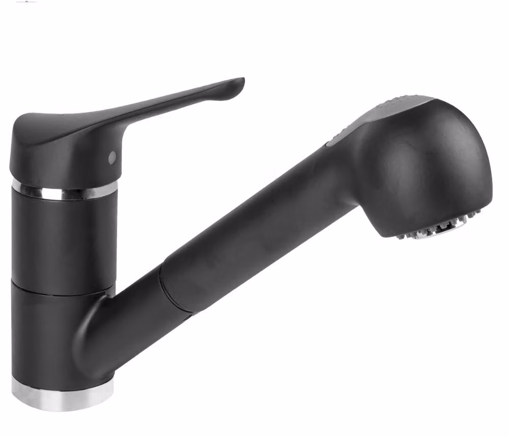 Schläfer 5006520 - Rubinetto per Cucina Nero Opaco Triest con Doccetta Estraibile due Getti, Miscelatore per Lavello con Beccuccio Girevole a 360°, Connettori G 3/8 Pollici, Ottone