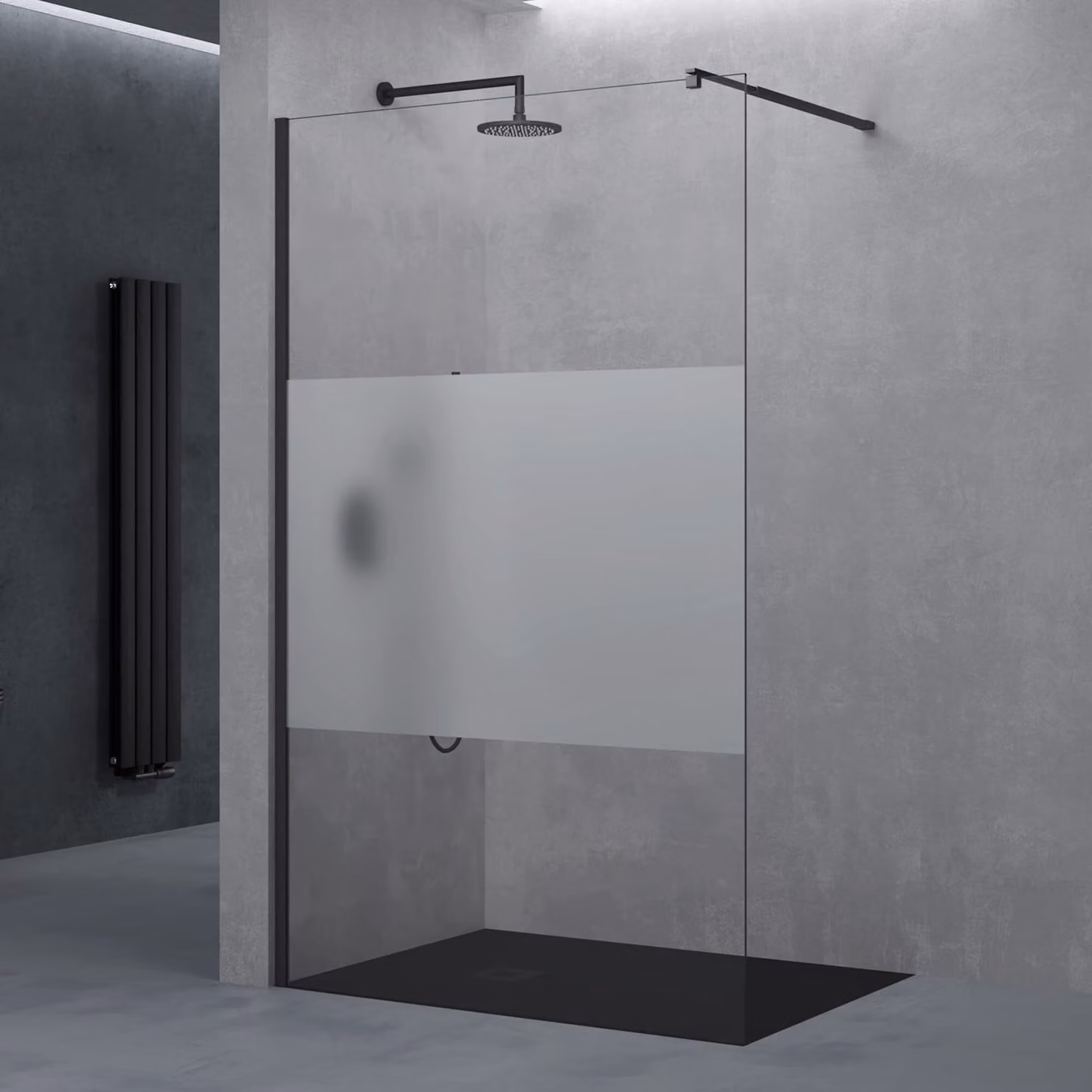 doporro Walk in Box Doccia 120x200 cm, Parete Doccia Fissa in Vetro Temperato 8 mm Anti Frantumi con Fascia Satinata, Barra Stabilizzatrice e Profilo Nero Opaco - Bremen01k
