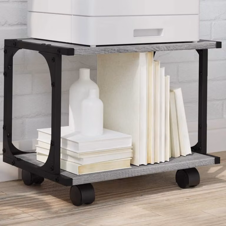 vidaXL Supporto Stampante a 2 Piani in Stile Industrial, Grigio Sonoma, L: 41 cm, P: 28 cm, H: 33,5 cm