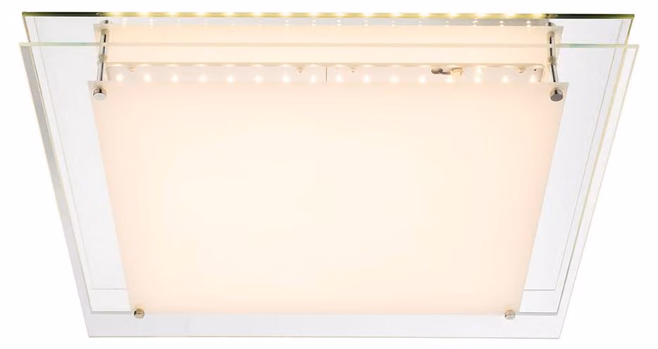 Lampada da soffitto a LED, finitura nichel opaco, vetro trasparente, dimmerabile, lunghezza 50 cm
