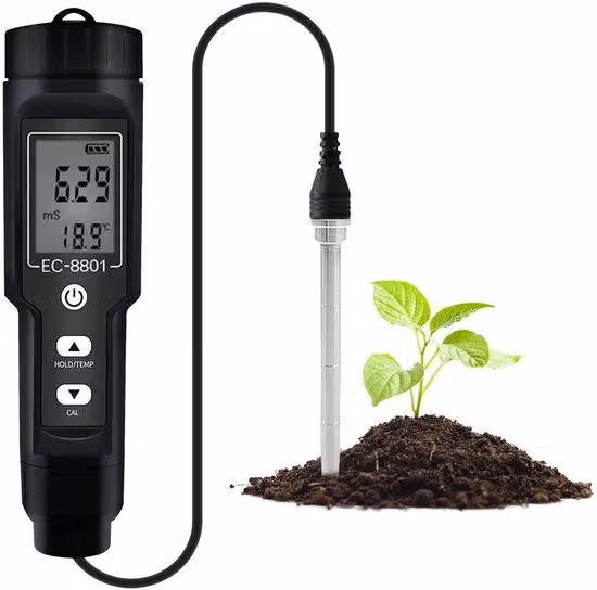 Misuratore di pH portatile - 150 mm - Tester per la conducibilità elettrica e il contenuto di- Adatto per piante - Dispositivo portatile per l'analisi del terreno