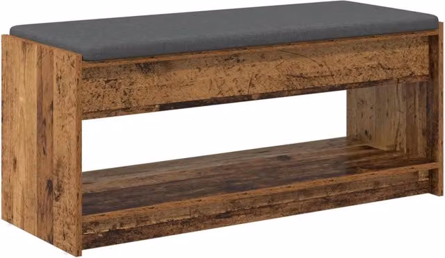 Panca per ingresso con cuscino in legno e scarpiera marrone L: 103 cm, P: 38 cm, H: 45 cm