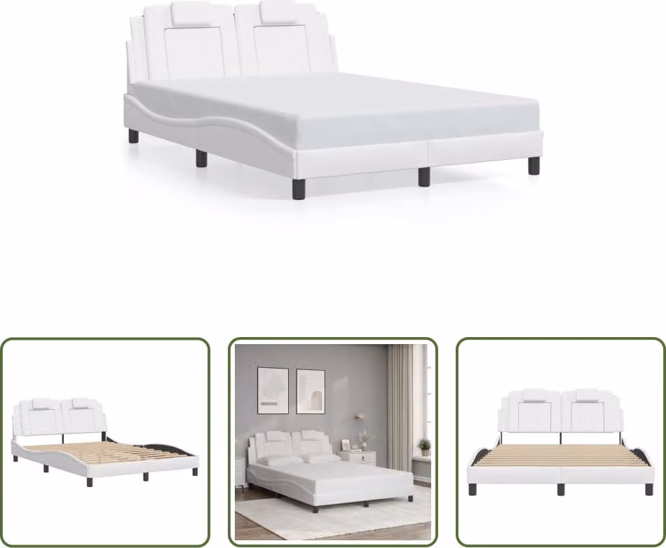 The Living Store Struttura letto con testiera bianca 140x190 cm in ecopelle