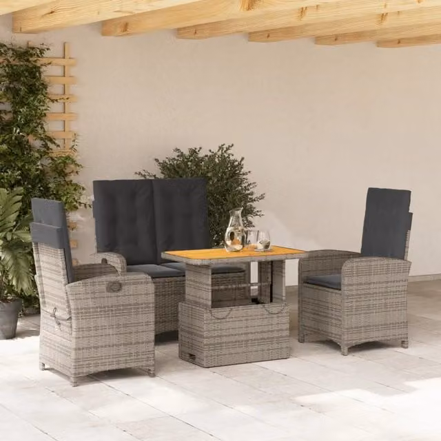 Set da Pranzo da Giardino 4 pz con Cuscini in Polyrattan Grigio 3277347