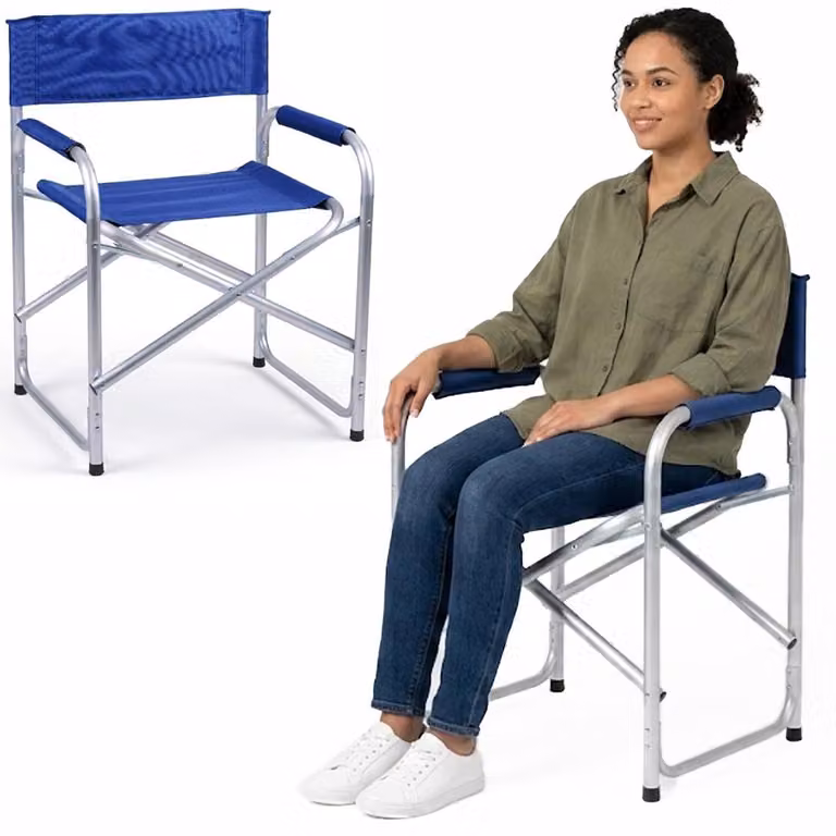 Sedia Regista 57x48x78 cm Struttura in Alluminio Rivestimento Tessuto Ox Blu
