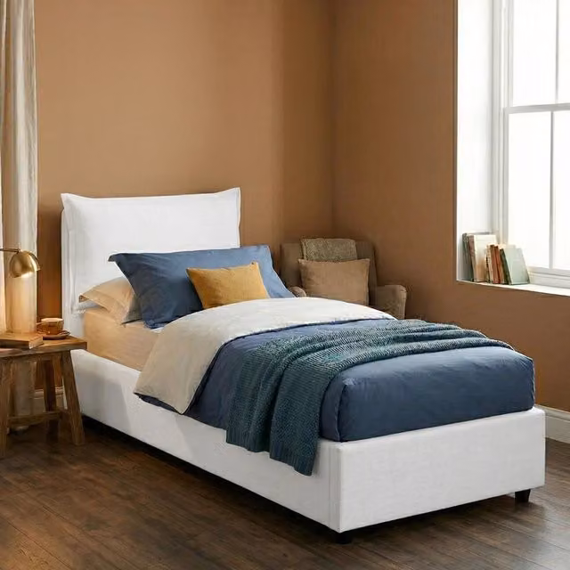 Letto singolo contenitore Janet di Talamo Italia con rivestimento in ecopelle e materasso incluso, Bianco, 80x190 cm – 1