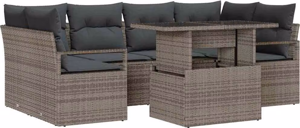 Set Divano da Giardino 7 pcs Grigio Poly Rattan