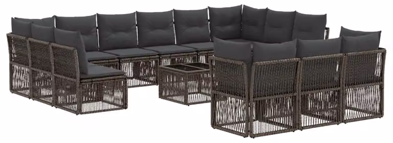Set Divano da Giardino 14 pcs Grigio polyrattan
