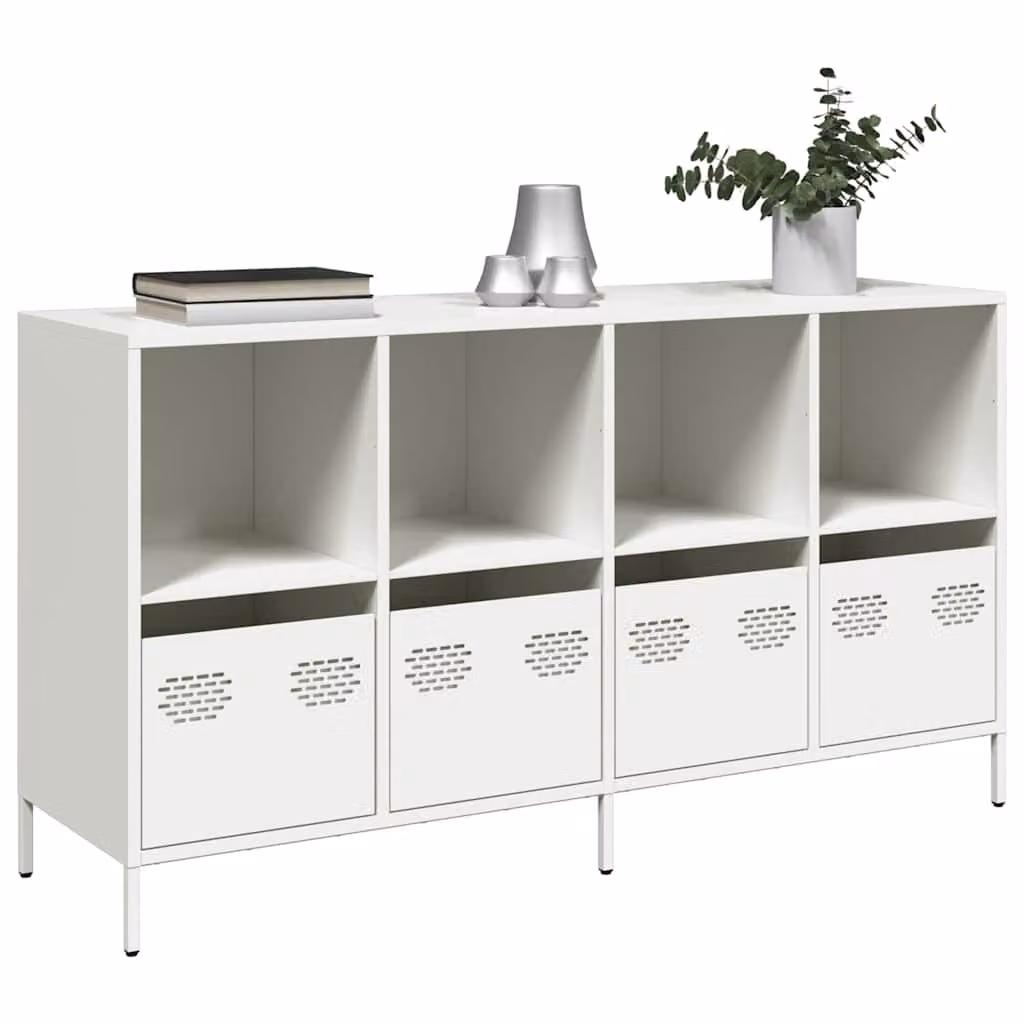 Credenza moderna vidaXL in metallo e MDF bianca L: 135 cm, P: 39 cm, H: 73,5 cm