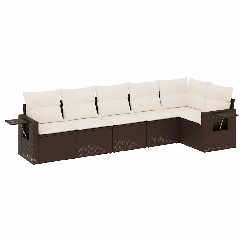 vidaXL Set Divano da Giardino a L 6 pz in Polyrattan Marrone con Cuscini Imbottiti e Rivestimenti Rimovibili – 2
