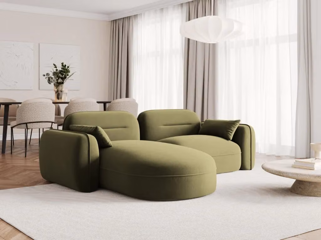 Divano angolare modulare sinistro Sydney Cosmopolitan Design in velluto verde, 3 posti, L/P/H: 230 x 165 x 86 cm – 2