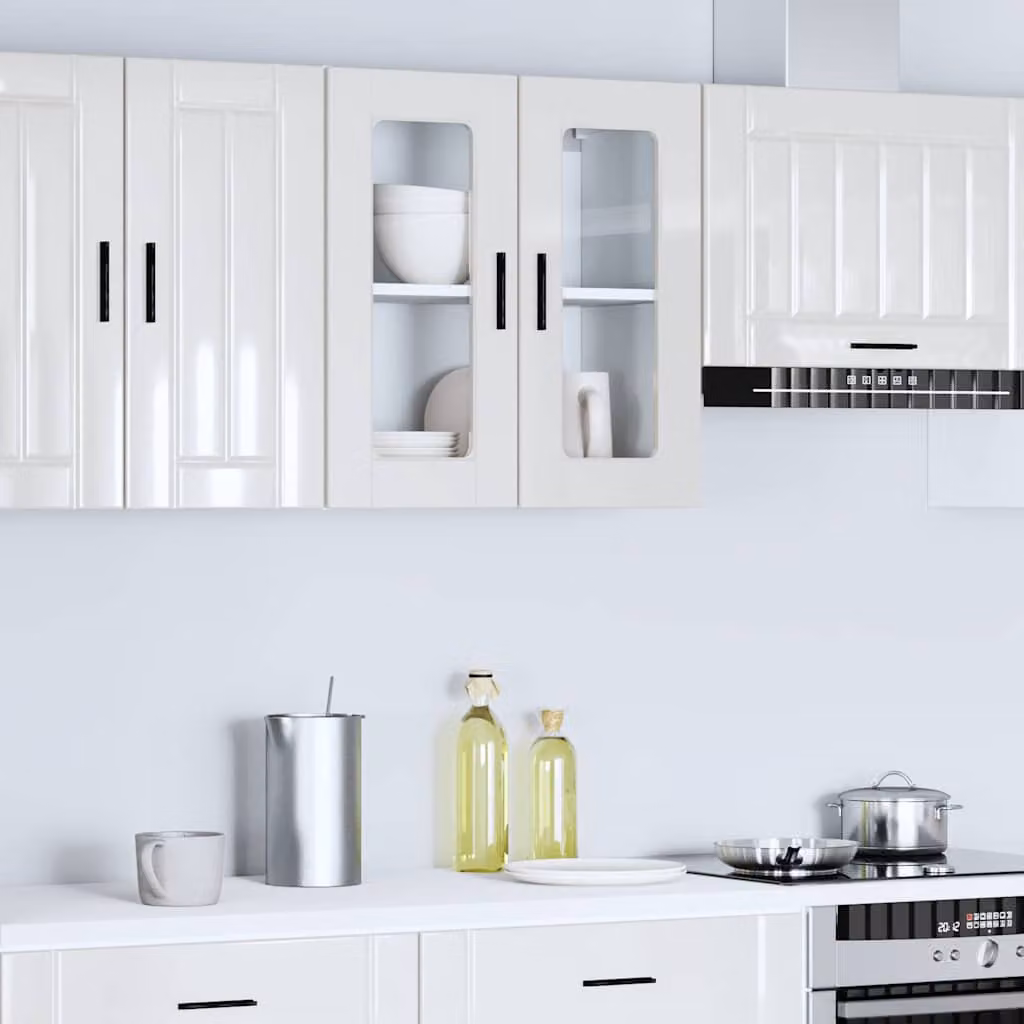 Pensile da cucina moderno vidaXL in legno e vetro bianco lucido L 60 cm x H 31 cm x P 60 cm