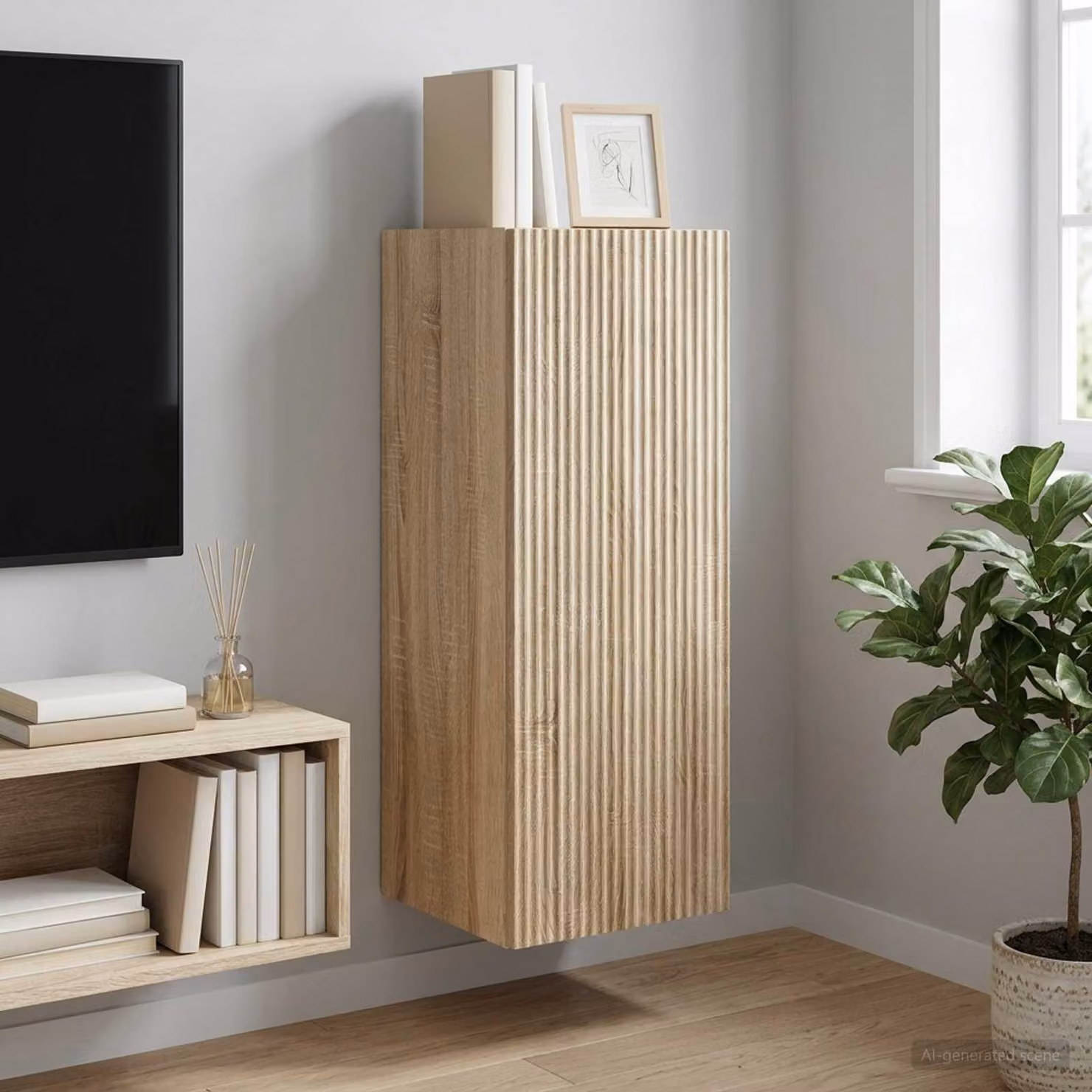 Mobiletto a muro moderno vidaXL in legno marrone con illuminazione LED e ripiani interni L/P/H: 33 x 34,5 x 90 cm